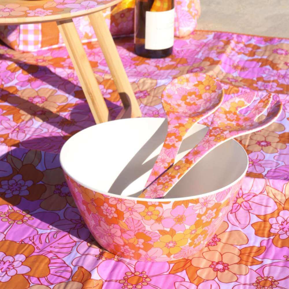 Floral Picnic Salad Set - Pink Retro - Funky Gifts NZ