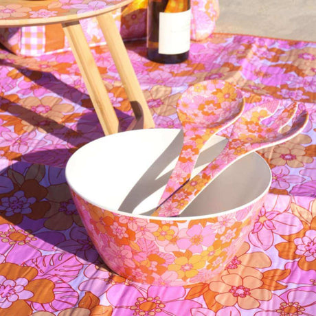 Floral Picnic Salad Set - Pink Retro - Funky Gifts NZ