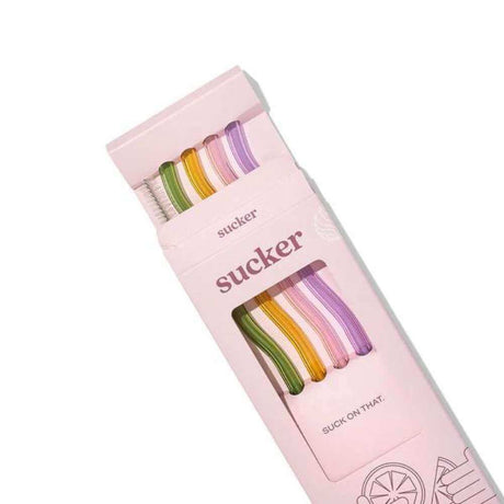 Sucker - Reusable Glass Wavy Straw Set - Funky Gifts NZ