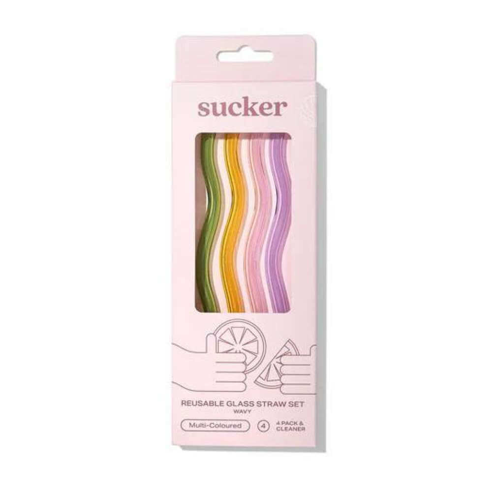 Sucker - Reusable Glass Wavy Straw Set - Funky Gifts NZ