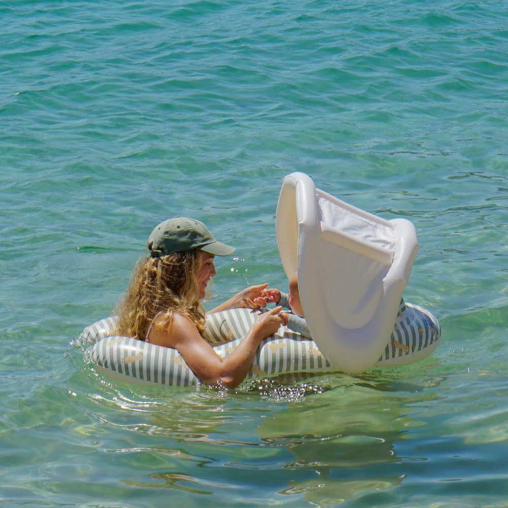 SunnyLife Float Together Baby Seat Duck Sage Stripe - Funky Gifts NZ