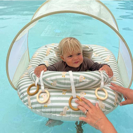 SunnyLife Interactive Baby Float Duck Sage Stripe - Funky Gifts NZ