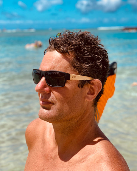 Moana Road Sunglasses Tradies - Black w Bamboo Arms #3751 - Funky Gifts NZ