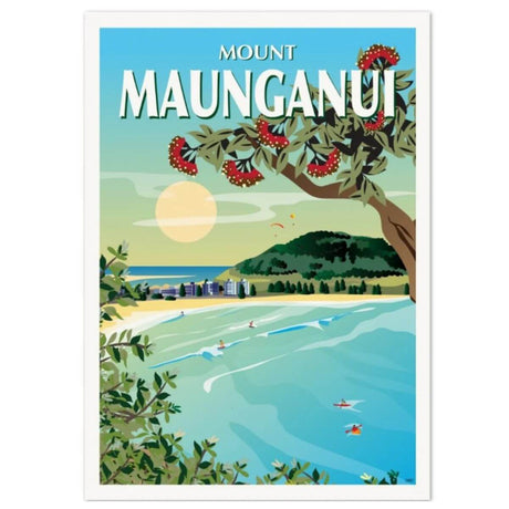 A4 Travel Poster - Mount Manganui - Funky Gifts NZ