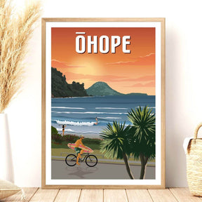 A4 Travel Poster - Ohope Beach Sunset - Funky Gifts NZ