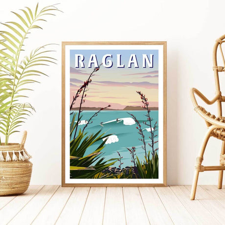 A4 Travel Poster - Raglan Manu Bay - Funky Gifts NZ