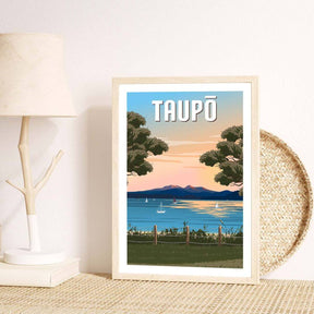 A4 Travel Poster - Taupo Sunset Peaks - Funky Gifts NZ