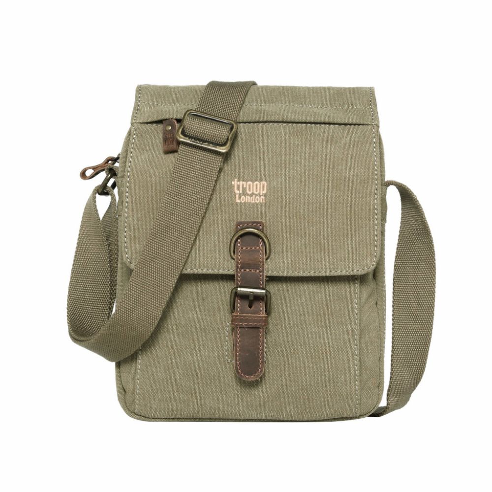 Troop London Classic Canvas Across Body Bag - Khaki TRP0211 - Funky Gifts NZ