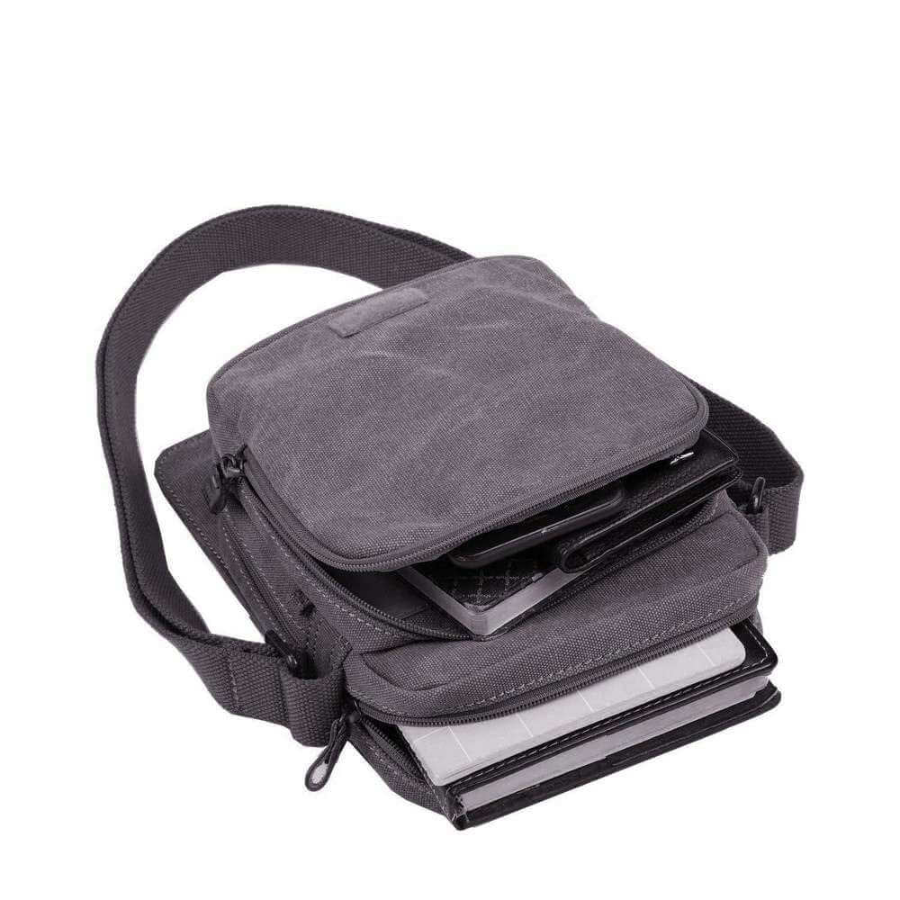 Troop Small Zip Front Cross Body Bag - Charcoal TRP0239BK - Funky Gifts NZ