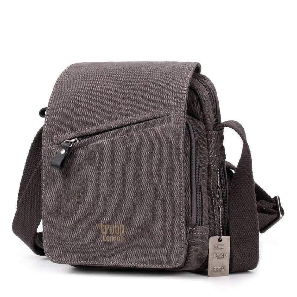 Troop Small Zip Front Cross Body Bag - Charcoal TRP0239BK - Funky Gifts NZ