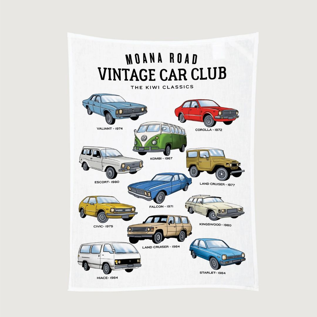 NZ Vintage Car Club Tea Towel - Funky Gifts NZ