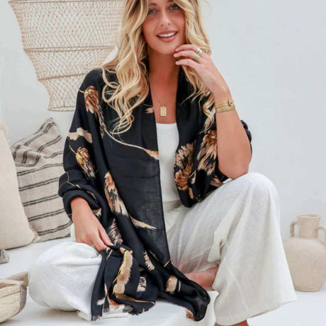 Whisper Bloom Black Scarf - Funky Gifts NZ