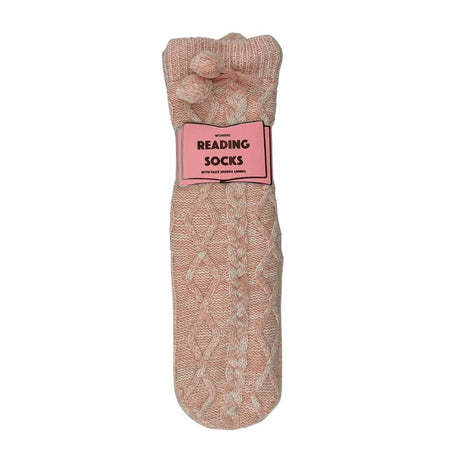 Women's Reading Socks - Blush Pink Cable - Funky Gifts NZ