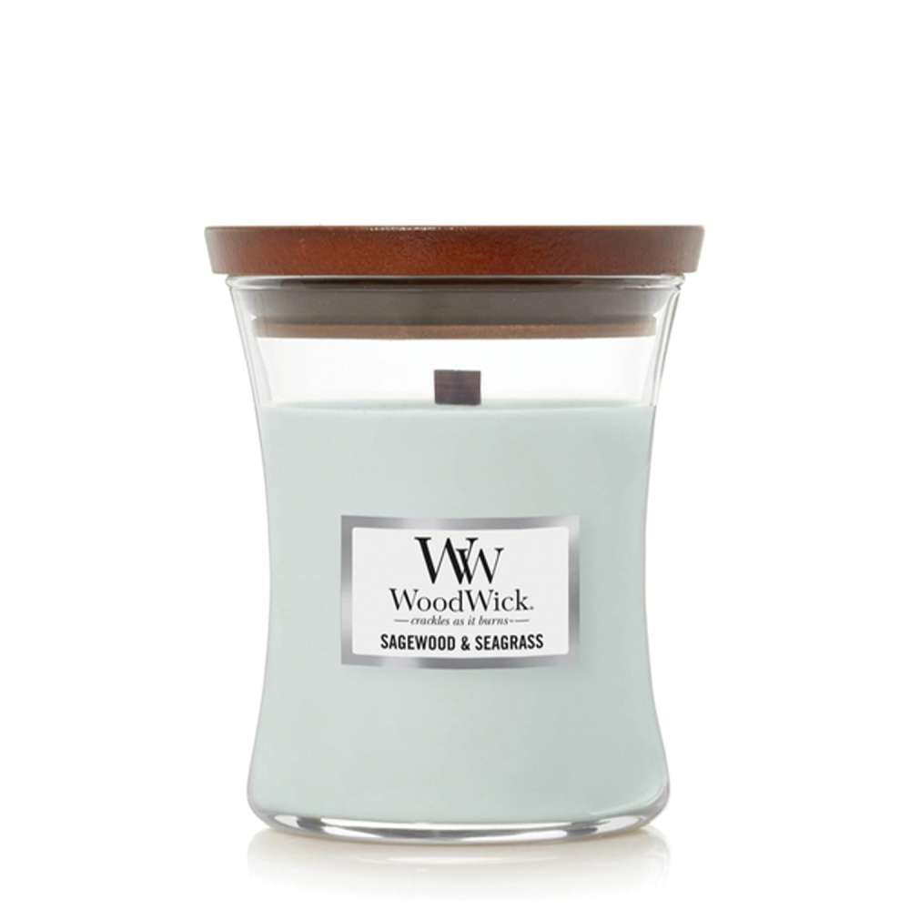 Medium WoodWick Scented Soy Candle - Sagewood & Seagrass - Funky Gifts NZ
