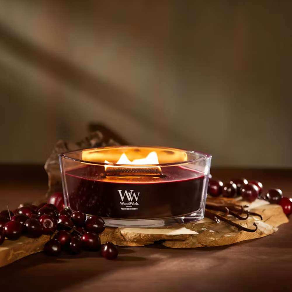 Ellipse WoodWick Scented Soy Candle - Phantom Cherry - Funky Gifts NZ