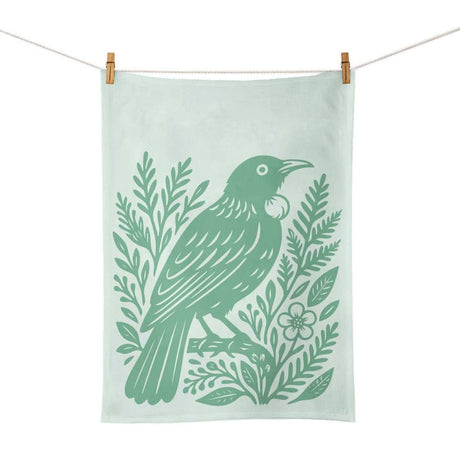 Woodcut Tui Tea Towel - Funky Gifts NZ