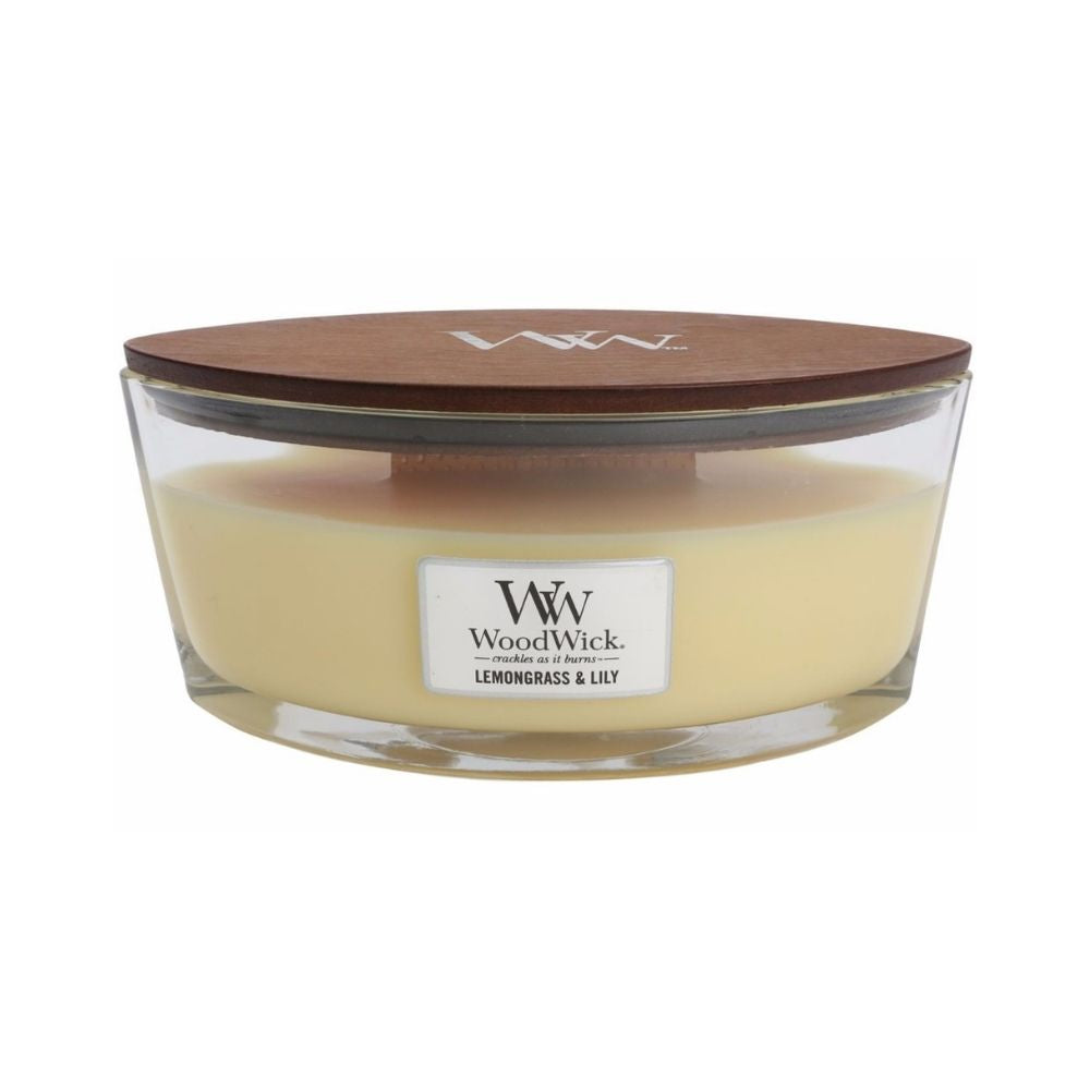 Ellipse WoodWick Scented Soy Candle - Lemongrass & Lily - Funky Gifts NZ