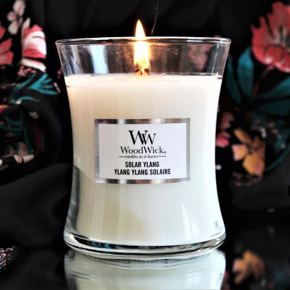 Medium WoodWick Scented Soy Candle - Solar Ylang - Funky Gifts NZ