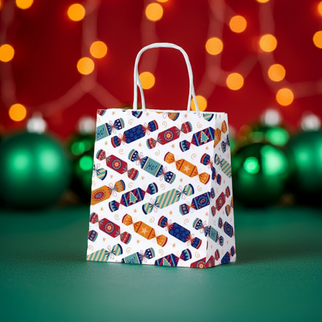 Xmas Crackers Bright on White Gift Bag - Funky Gifts NZ