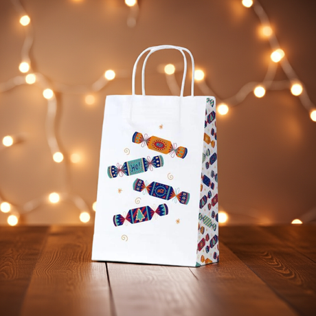 Xmas Crackers Bright on White Junior Gift Bag - Funky Gifts NZ