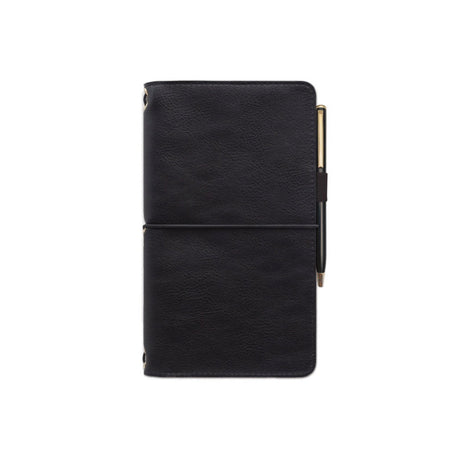 Black Vegan Leather Folio with Pen - Funky Gifts NZ