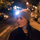 LED Beanie - Rechargeable Headlight Beanie Grey - Funky Gifts NZ