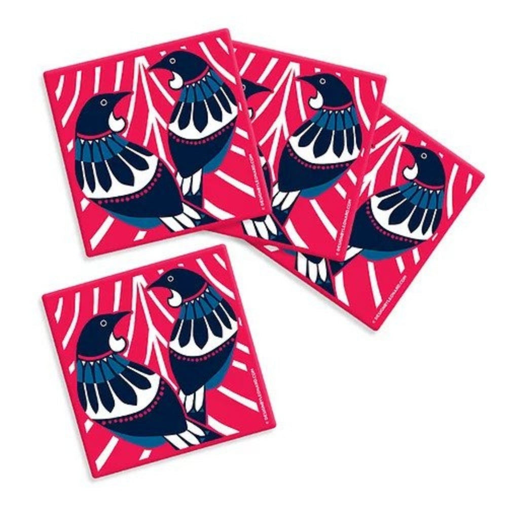 DBL Kiwiana Coaster Set - Scandi Inspired Tui - Funky Gifts NZ