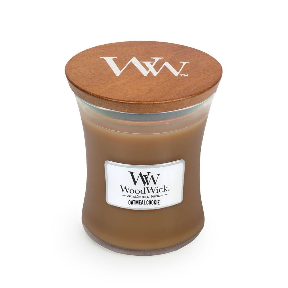 Medium WoodWick Scented Soy Candle - Oatmeal Cookie - Funky Gifts NZ