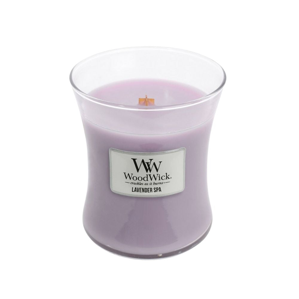 Medium WoodWick Scented Soy Candle - Lavender Spa - Funky Gifts NZ