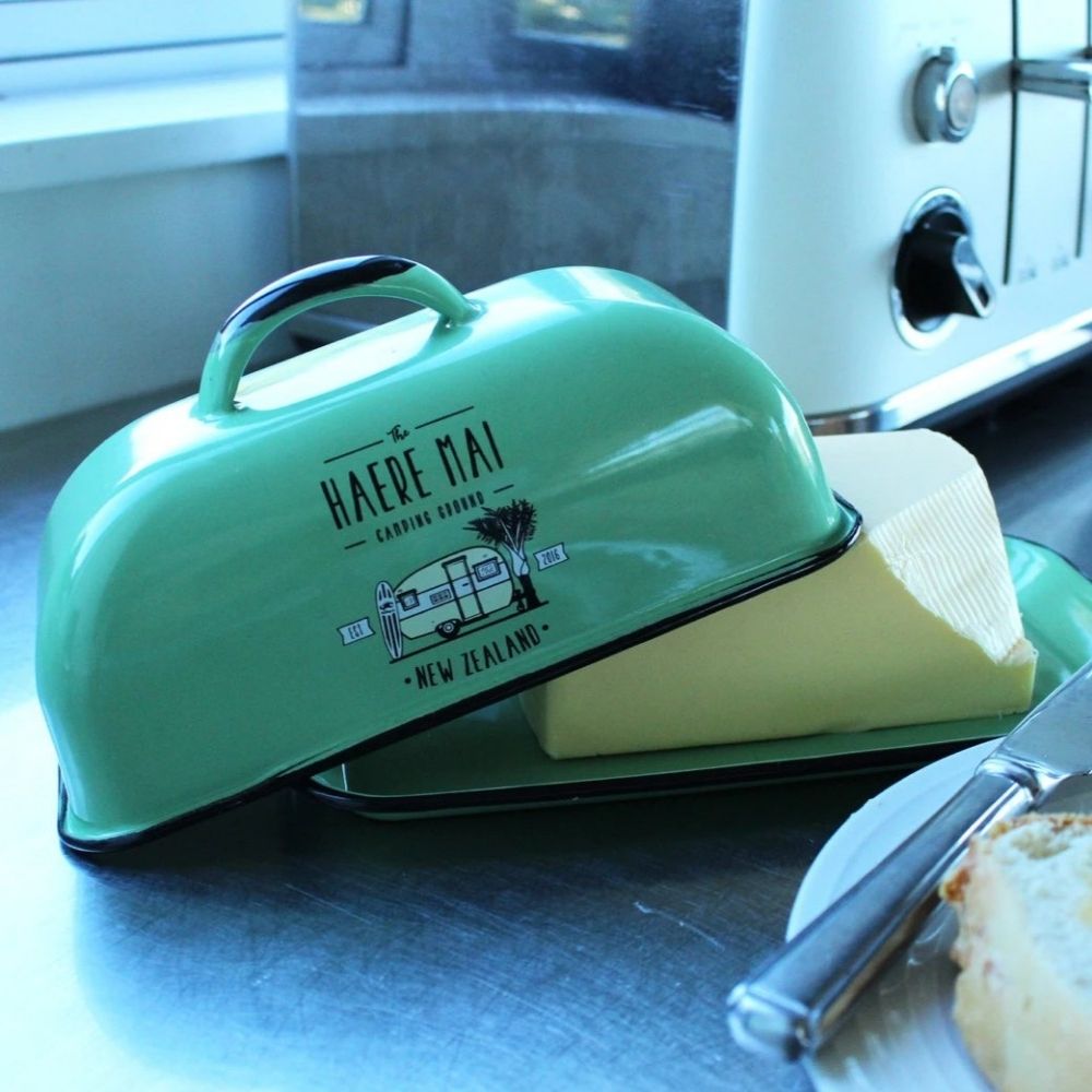 Haere Mai Enamel Butter Dish - Mint - Funky Gifts NZ