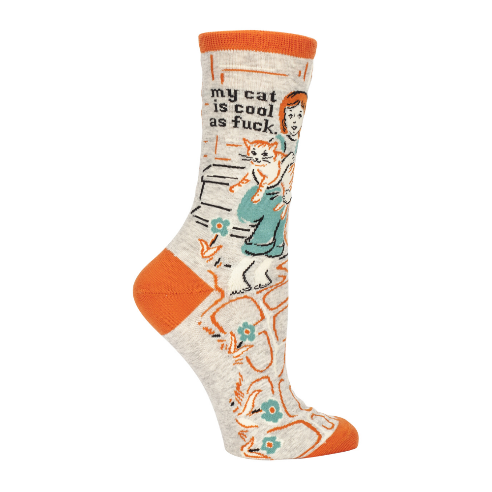 Blue Q Socks – Women's Crew – My Cat Is Cool As F*ck - Funky Gifts NZ