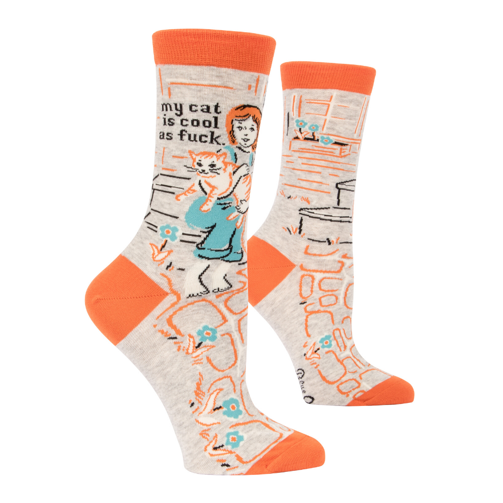 Blue Q Socks – Women's Crew – My Cat Is Cool As F*ck - Funky Gifts NZ