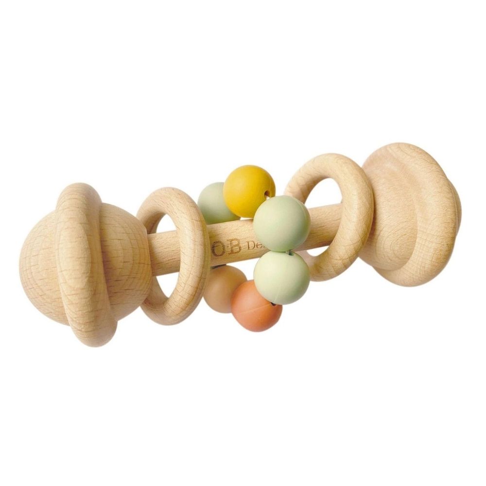 Organic Beechwood & Silicone Rattle - Multi – Funky Gifts NZ