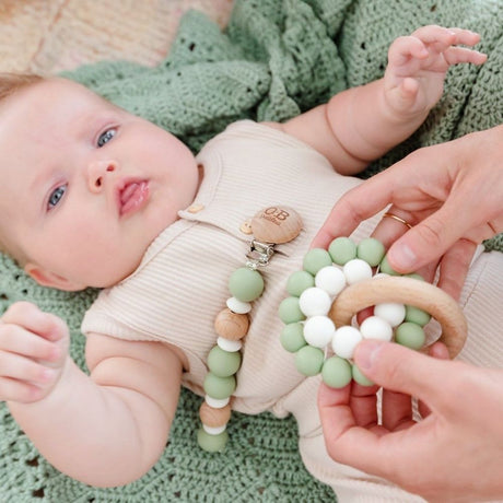 Organic Beechwood Teether Toy - Sage Green - Funky Gifts NZ