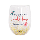 Novelty Christmas Glitter Stemless Glass - Holiday Cheer - Funky Gifts NZ