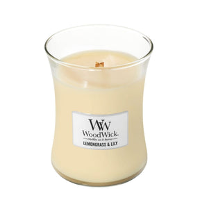 Medium WoodWick Scented Soy Candle - Lemongrass & Lily - Funky Gifts NZ