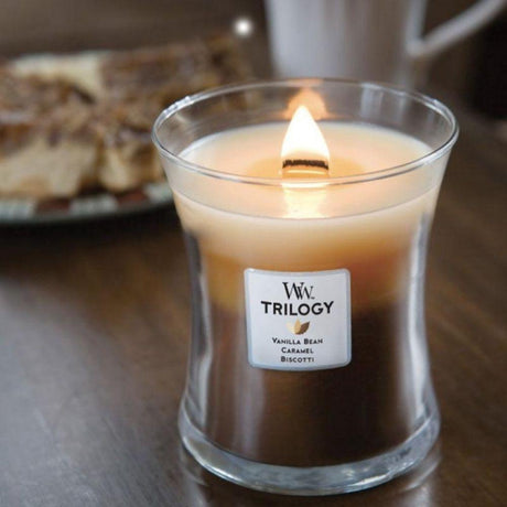 Medium Trilogy WoodWick Scented Soy Candle - Cafe Sweets - Funky Gifts NZ