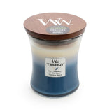 Medium Trilogy WoodWick Scented Soy Candle - Beachfront Cottage - Funky Gifts NZ