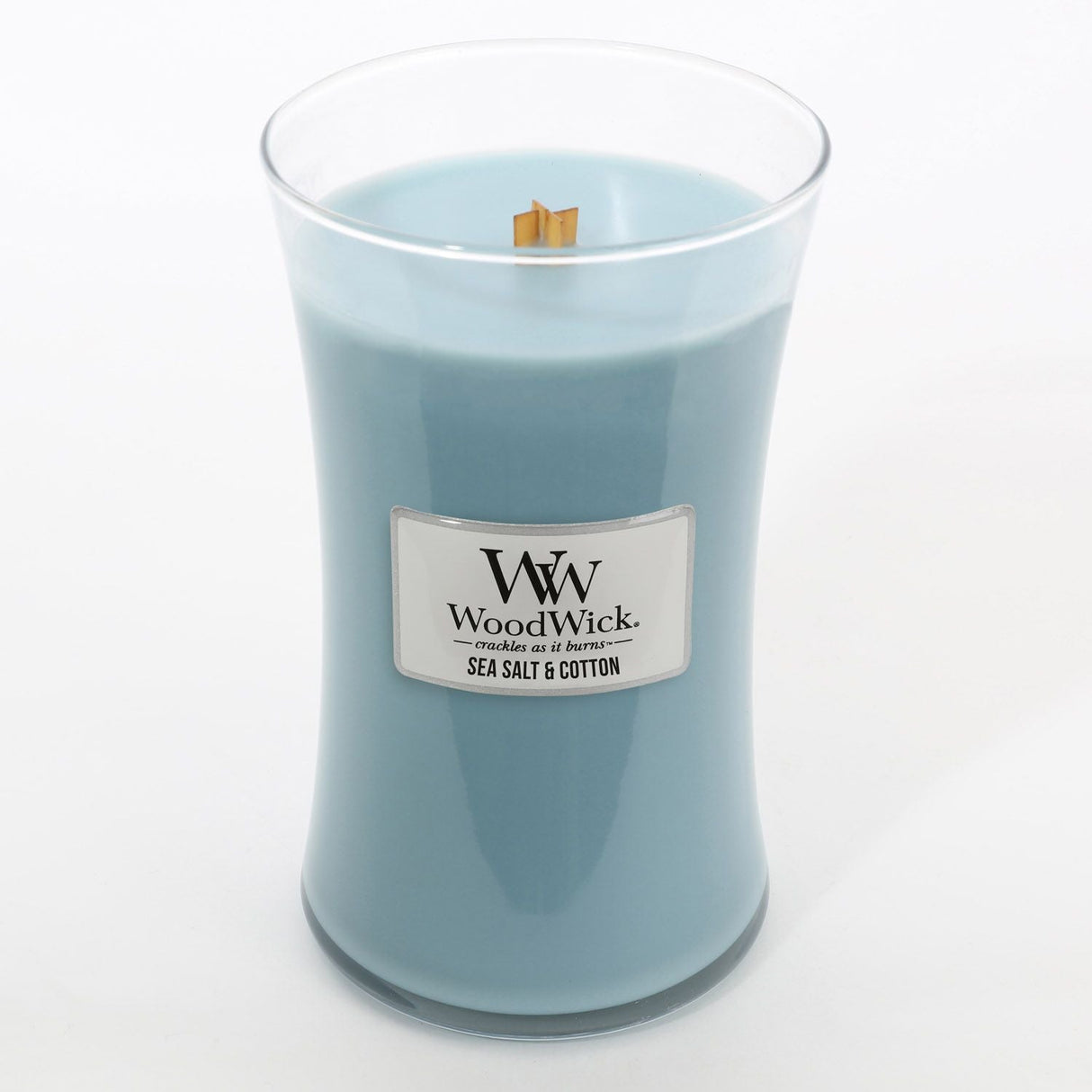 Large WoodWick Scented Soy Candle - Sea Salt & Cotton - Funky Gifts NZ