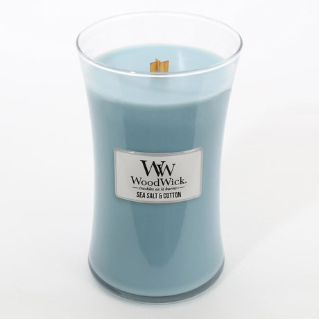 Large WoodWick Scented Soy Candle - Sea Salt & Cotton - Funky Gifts NZ