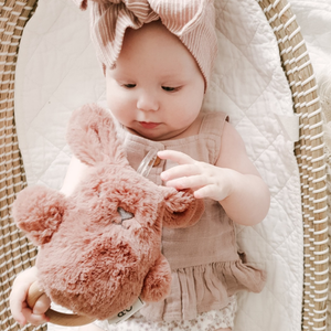 Organic Beechwood Baby Rattle & Teether Toy - Bella Bunny - Funky Gifts NZ