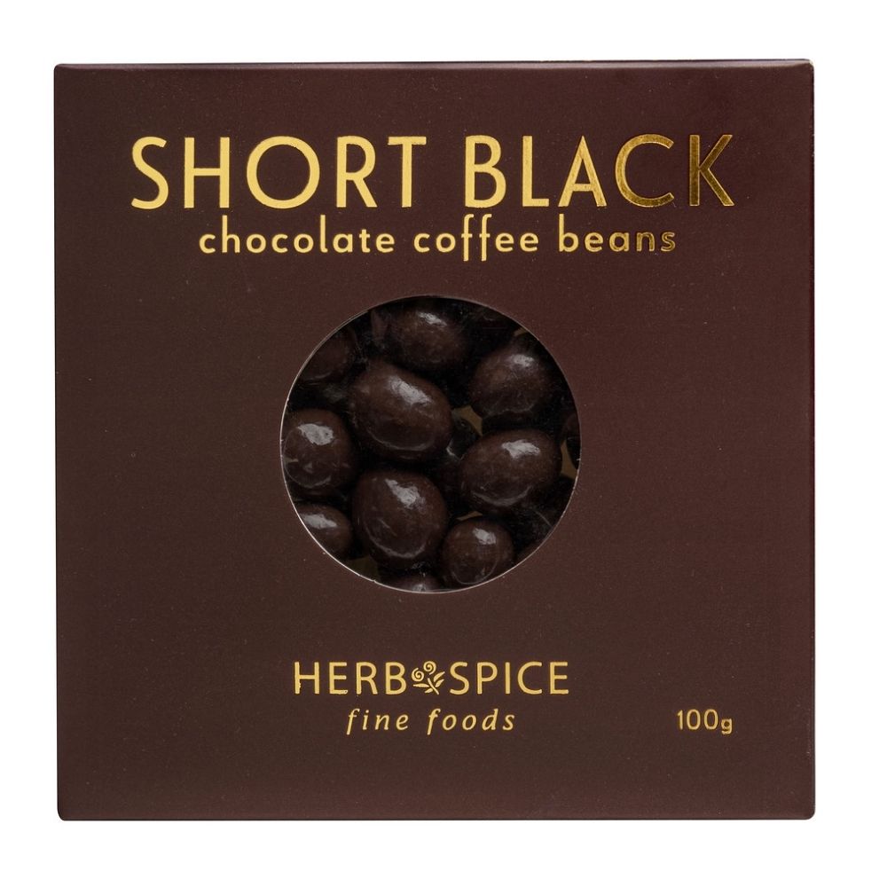 Boxed Short Black Chocolate Coated Coffee Beans 100g
