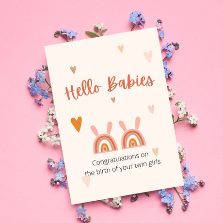 Greeting Card - Hello Babies - Twin Girls - Funky Gifts NZ