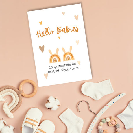 Greeting Card - Hello Babies - Twins - Funky Gifts NZ