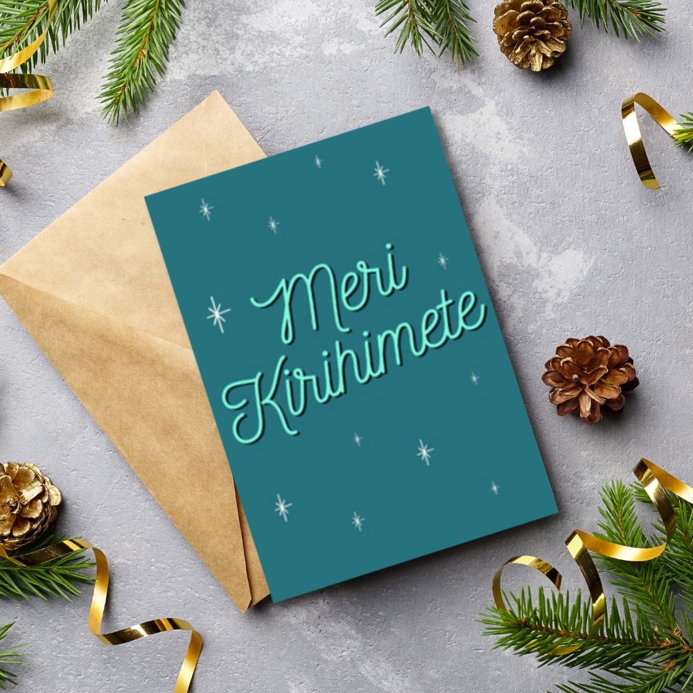 Christmas Greeting Card - Blue Meri Kirihimete - Funky Gifts NZ