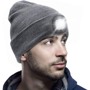 LED Beanie - Rechargeable Headlight Beanie Grey - Funky Gifts NZ