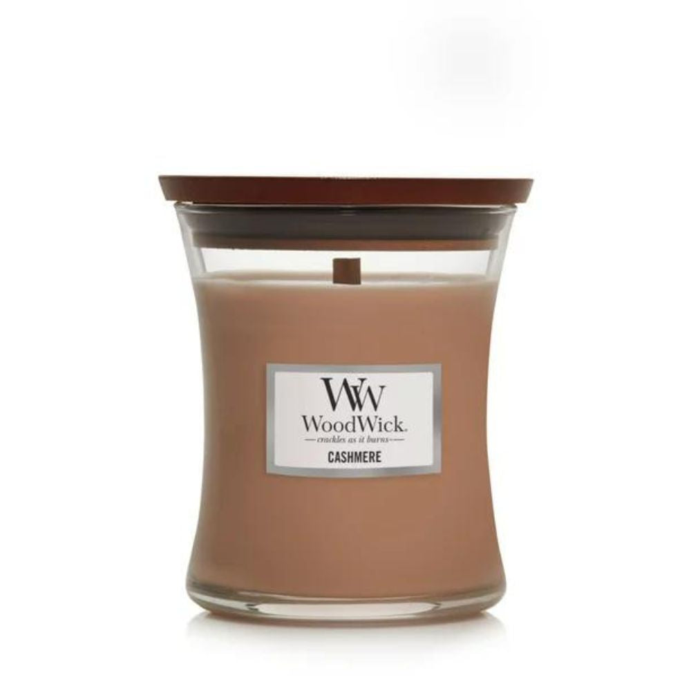 Medium WoodWick Scented Soy Candle - Cashmere - Funky Gifts NZ