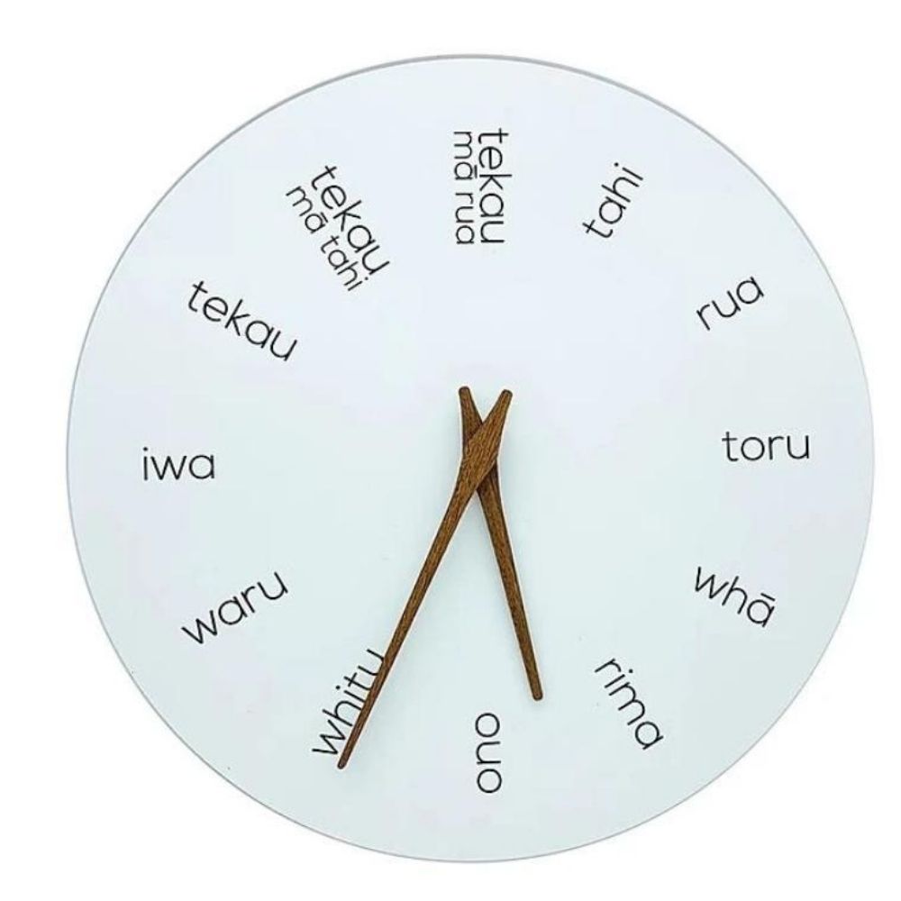 moana road te reo wooden clock light wood from funky gifts nz