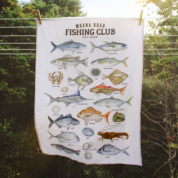 Moana Road Fishing Club Tea Towel - Funky Gifts NZ