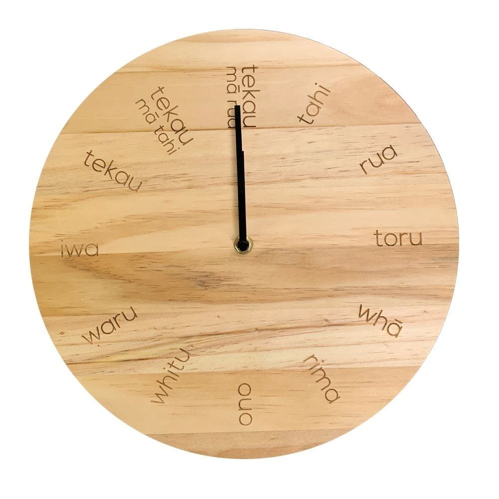 Moana Road Te Reo Maori Clock - Pine Wood - Funky Gifts NZ